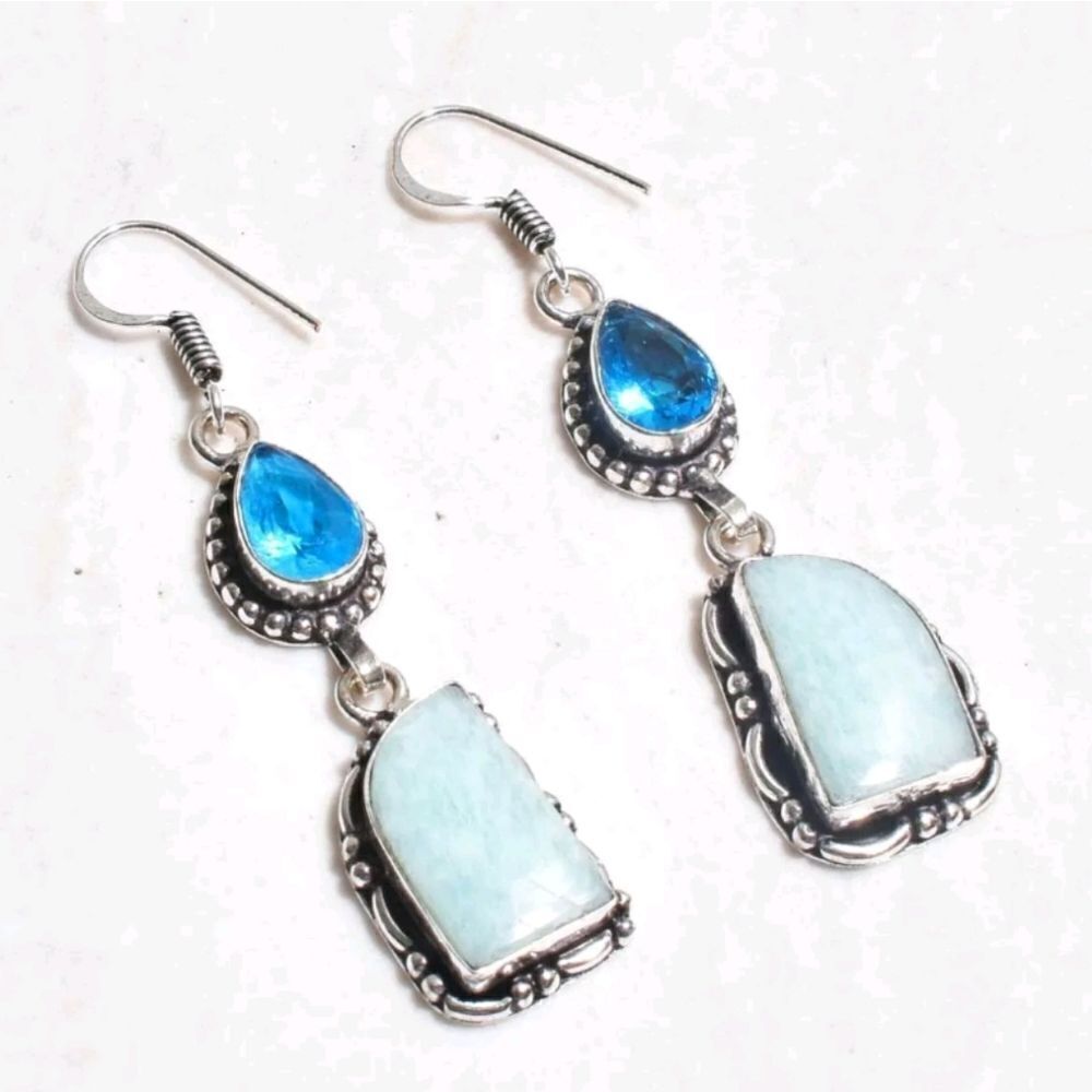 Amazonite Blue Topaz Handmade Drop Dangle Earrings Jewelry 2.32"